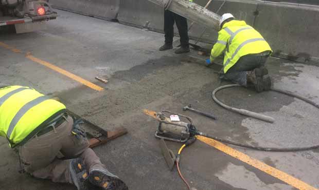 Crews work on the I-5 expansion joints near Marysville over the weekend.  (WSDOT)