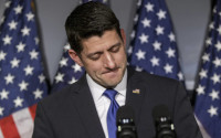 House Speaker Paul Ryan of Wis. pauses while speaking to reporters at the Republican National Committee on Capitol Hill in Washington, ruling himself out of the Republican presidential race once and for all. The statement comes after weeks of speculation that Ryan could emerge as the GOP nominee if there's a contested Republican convention.  (AP Photo/J. Scott Applewhite)