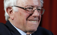Democratic presidential candidate, Sen. Bernie Sanders I-Vt., smiles during a campaign stop Wednesday, April 6, 2016, at Tindley Temple United Methodist Church in Philadelphia. (AP Photo/Matt Rourke)