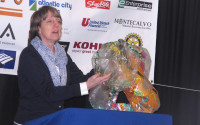 Cindy Zipf, executive director of the Clean Ocean Action environmental group, displays balloons collected from New Jersey beaches during cleanups last year. The baloons are lethal to marine life, particularly turtles that eat them, mistaking them for jellyfish. The group ran cleanups in which volunteers collected more than 332,000 pieces of trash last year. (AP Photo/Wayne Parry)