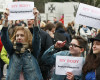 Women holding slogans take part in a street protest against further tightening of Poland’s already strict anti-abortion law in Warsaw, Poland, on Saturday, April 9, 2016. Similar protests were also organized in other cities by a new pro-abortion group that opposes steps by some of Poland’s Catholic bishops and an anti-abortion organization to introduce an unconditional ban on abortion in Poland. (AP Photo/Czarek Sokolowski)