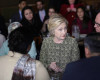 Democratic presidential candidate Hillary Clinton wldtalks to community leaders and politicians at the Jackson Diner in the Queens borough of New York, Monday, April 11, 2016. (AP Photo/Seth Wenig)