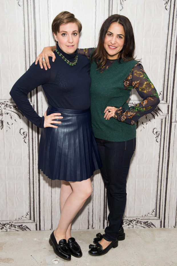 FILE - In this Sept. 24, 2015 file photo, Lena Dunham, left, and Jenni Konner participate in AOL's BUILD Speaker Series in New York.  Dunham and Jenni Konner are building off their feminist newsletter Lenny and launching their own book imprint at Random House. The publisher announced Wednesday, April 6, 2016, that the imprint will be called Lenny and will start releasing books in 2017.  (Photo by Charles Sykes/Invision/AP, File)