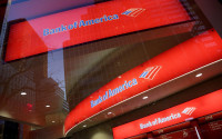 FILE - In this Nov. 23, 2015, file photo, shows a branch office of Bank of America, in New York. Bank of America reported first-quarter earns Thursday, April 14, 2016. (AP Photo/Mark Lennihan, File)