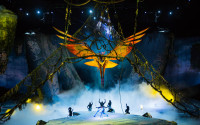 This undated image released by The Publicity Office shows a scene from the Cirque du Soleil production, “TORUK – The First Flight.” The Canadian-based circus company Cirque du Soleil is canceling upcoming stops in North Carolina by two of its touring shows to protest a state law that limits anti-discrimination protections for the LGBT community. The company said Friday that it will scrap plans for “Ovo” to play Greensboro from April 17-20 and Charlotte from July 6-10, and “Toruk _ The First Flight,” which was scheduled to play Raleigh from June 22-26. (Errisson Lawrence/The Publicity Office via AP)