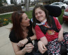 Stacey Linn jokes with her 15-year-old son, Jack, Sunday, April 10, 2016, outside their home in Lakewood, Colo. Jack, who has cerebral palsy, is not allowed to wear a skin patch delivering a cannabis-derived treatment to school. A new Colorado law allowing medical marijuana use at public schools will be looked at by state lawmakers Monday, because no school districts are allowing it even though the law says they can. (AP Photo/David Zalubowski)