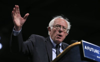 Democratic presidential candidate, Sen. Bernie Sanders, I-Vt. speaks at a campaign rally, Tuesday, April 12, 2016, in Syracuse, N.Y. (AP Photo/Mel Evans)