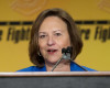 FILE - In this March 9, 2015, file photo, Sen. Deb Fischer, R-Neb., speaks at the International Association of Firefighters legislative conference in Washington. April 12 marks Equal Pay Day, a symbolic measure of how long it takes a woman to earn as much as a man _ and an annual opportunity for Democrats to lambast Republicans for inaction on the issue. "To say that Republicans don’t care about equal pay, that’s just ludicrous that anybody even says that," Fischer said. "Everybody cares about equal pay. That’s a value that we all share." (AP Photo/Pablo Martinez Monsivais, File)