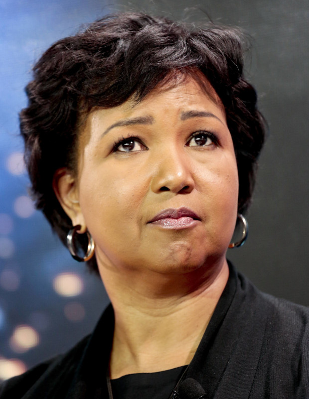Former NASA astronaut Dr. Mae C. Jemison, listens during a press conference, where she was among a group of scientists announcing a new breakthrough initiative focusing on space exploration and the search for life in the universe, Tuesday April 12, 2016, at One World Observatory in New York. The $100 million project is aimed at establishing the feasibility of sending a swarm of tiny spacecraft, each weighing far less than an ounce, to the Alpha Centauri star system. (AP Photo/Bebeto Matthews)