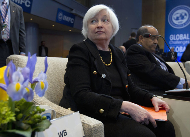 Federal Reserve Chair Janet Yellen is seen during the International Monetary and Financial Committee (IMFC) conference at the World Bank/IMF Spring Meetings at IMF headquarters in Washington, Saturday, April 16, 2016. ( AP Photo/Jose Luis Magana)