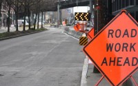 A construction sign warns drivers around Seattle's viaduct. (Tim Haeck)