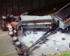Crews respond to the trailer that spilled human waste on the off-ramp between southbound I-5 and Highway 2 in Everett. (KIRO 7)