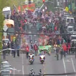 Workers rights demonstrators march through Seattle on May Day 2018. (SDOT)
