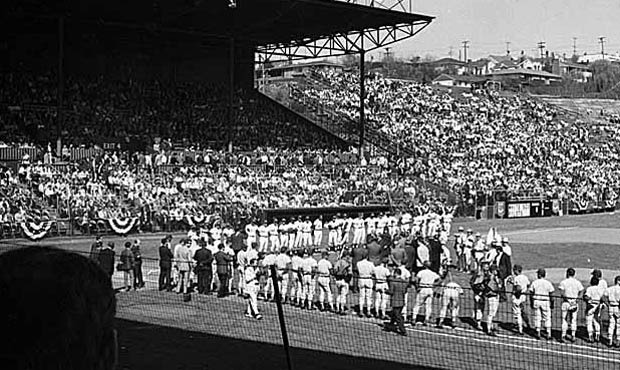 Seattle Pilots opening day at Sick's Stadium, Seattle, April 1969 ( Cary Tolman, MOHAI collection)...