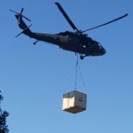 A UH-60 delivers supplies for guardsmen in Shelton ahead of Cascadia RIsing. (Washington National Guard) 