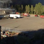Smoke from a third-alarm fire at an Everett recycling center was visible for miles Saturday evening. (KIRO 7)