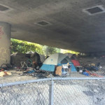 A homeless camp is set up along I-5 near 45th Ave. and the Ship Canal Bridge. (O'Neill)