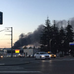 A massive fire on Everett's waterfront can be seen on Broadway. (MyNorthwest)