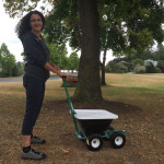 Mikala Woodward will use an athletic “field chalker” to mark nearly three miles of the old pre-Montlake Cut water level of Lake Washington.  (Feliks Banel)