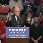 Rudy Giuliani hypes the crowd before Donald Trump takes the stage in Everett's Xfinity Center Aug. 30, 2016. (KIRO &7)