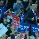 "Let me tell you what you have to gain: jobs, safety, security, great education and many other things -- many other things," Trump told the crowd in Everett Aug. 30, 2016. (KIRO 7)