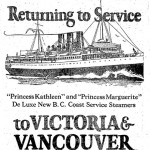 An ad from May 1926 promotes the original Princess Marguerite and sister ship the Princess Kathleen; the original Marguerite was later torpedoed and sunk by a Nazi sub in the Mediterranean while serving as a troop carrier during World War II. (Courtesy Feliks Banel)