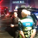 Police outside Cascade Mall in Burlington after a shooting at Macy's Friday night. (Skagit County Dept of Emergency Management)