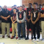 Football players with Archbishop Murphy in Everett held a press conference after a third rival team forfeited a game days in advance. (Chris Sullivan, KIRO Radio)