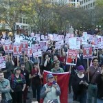 Speakers chanted "Dump Trump" at the anti-Donald Trump rally Nov. 9, 2016. (KIRO 7)