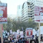 Speakers chanted "Dump Trump" at the anti-Donald Trump rally Nov. 9, 2016. (KIRO 7)