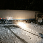 A semi-truck spun out during the morning hours in Kitsap County. (Washington State Patrol)