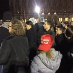 Trump supporters and a crowd protesting Milo Yiannopoulos clashed on UW campus Friday night. (Josh Kerns, KIRO Radio)