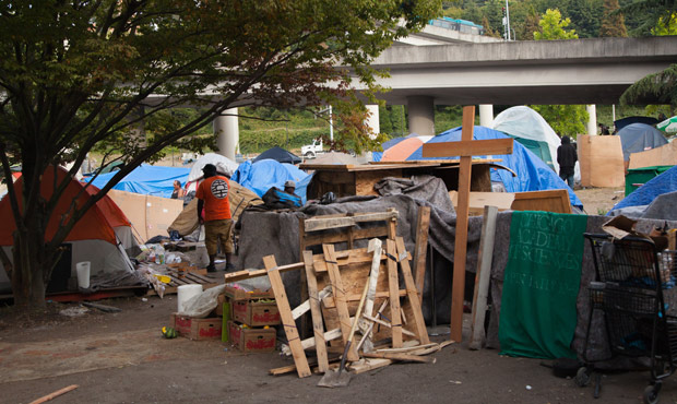 illegal camp, homeless camp, triangle...