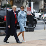 
              President-elect Donald Trump and his wife Melania arrives for a church service at St. John’s Episcopal Church across from the White House in Washington, Friday, Jan. 20, 2017, on Donald Trump's inauguration day. (AP Photo/Alex Brandon)
            
