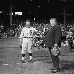 In the first few decades of the 20th century, the Seattle Indians professional baseball team played at Dugdale Park in the Rainier Valley, and won the Pacific Coast League pennant in 1924; local baseball figure Daniel Dugdale (right) is seen here with Seattle Indians manager Wade Killefer, circa 1925.  (Courtesy of MOHAI)