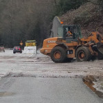 State crews work to clear debris from I-90 after a mudslide covered the roadway with debris early Thursday morning. (WSP)
