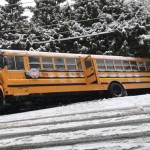 A school bus slid off the road in Kirkland Monday morning. (KIRO 7)