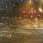 Snow was sticking Monday morning on I-5 at NE 103rd Street. (WSDOT)