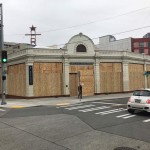 The Starbucks Roastery in Capitol Hill boarded up for May Day. (Mike Sternoff) 
