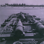 10” guns arrive at Fort Stevens via ocean-going vessel.  (Courtesy Gayle Denman)