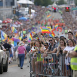 
              People watch during the Oklahoma City Pride Parade on Sunday, June 25, 2017, in Oklahoma City. (Sarah Phipps/The Oklahoman via AP)
            