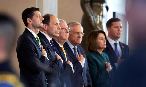 House Speaker Paul Ryan (R), Veterans Affairs Secretary Robert McDonald, Senate Majority Leader Mit...