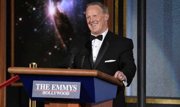 Sean Spicer speaks at the 69th Primetime Emmy Awards on Sunday, Sept. 17, 2017, at the Microsoft Th...