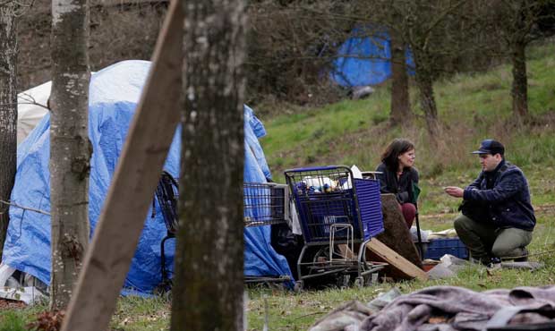 A homeless encampment in Seattle. (AP Photo/Elaine Thompson)...