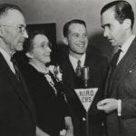 Legendary broadcaster Ed Murrow visits KIRO Radio with his parents and brother Dewey Murrow in the early 1940s. (Courtesy WSU)