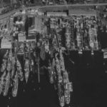 An aerial view of Lake Washington Shipyards in 1943, when as many as 8,000 people worked there building ships for the US Navy. (National Archives)