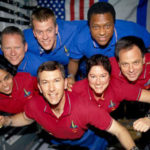 The STS-107 crewmembers pose for their traditional in-flight crew portrait aboard the Space Shuttle Columbia. From the left (bottom row) are astronauts Kalpana Chawla, mission specialist; Rick D. Husband, mission commander; Laurel B. Clark, mission specialist; and Ilan Ramon, payload specialist. From the left (top row) are astronauts David M. Brown, mission specialist; William C. McCool, pilot; and Michael P. Anderson, payload commander. (NASA photo)