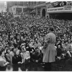 Victory Square was the name of a public gathering and War Bond-selling space on University Street between 4th Avenue and 5th Avenue during World War II; Bob Hope visited in September 1942.  (Courtesy MOHAI)