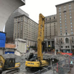 The full view of the north side of Olympic Hotel was hidden for 40 years behind Rainier Square.  (Feliks Banel)