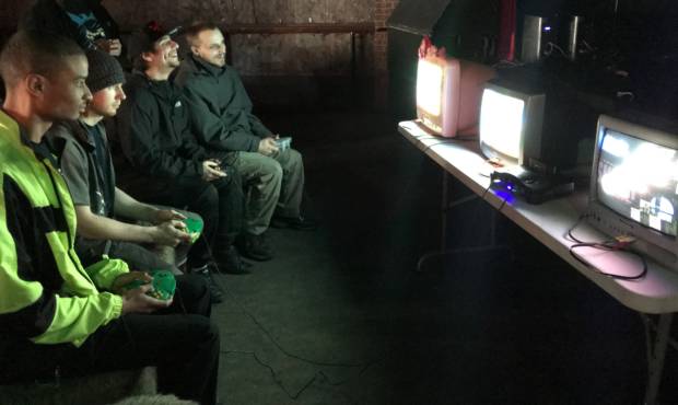 Competitors warm up for the Smash Brothers 64 event at Chop Suey in Seattle. (Jacob Rummel)...